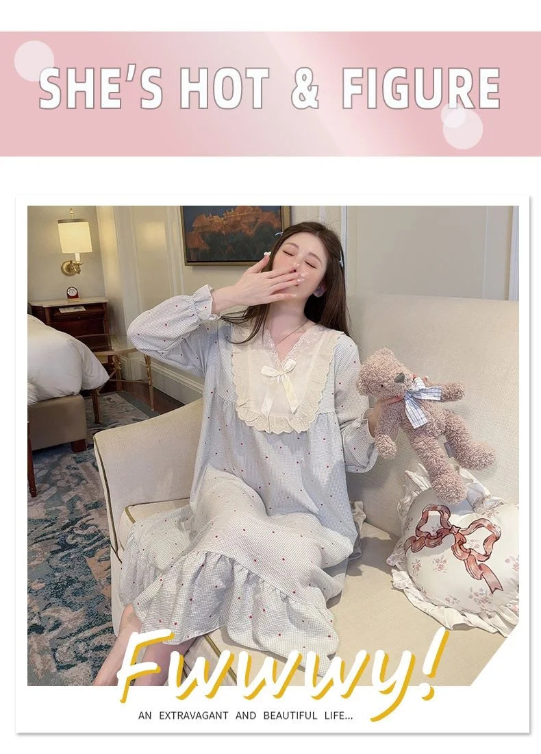 2026 Comfy Long Sleeve Home Dress, Women's Floral Print Loungewear for Spring Autumn, Oversize Sweet Korean Style