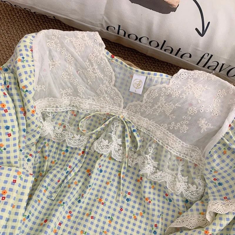 Korean Casual Lace Design Homewear Plus Size 2 Piece Suit Sweet Cute Print V-neck Women's Pajamas Set Autumn Winter New Pajamas