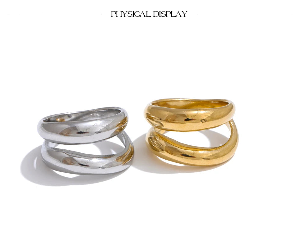 Yhpup 6789# Stainless Steel Metal Double Layer Geometric Cast High Quality Ring Water Resistant Texture Fashion Daily Jewelry