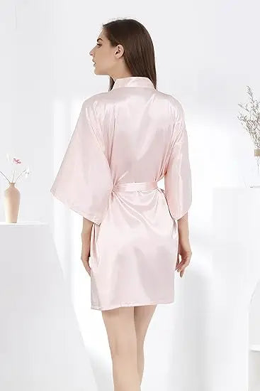 Women Silk Satin Short Night Robe Solid Kimono Robe Fashion Bath Robe Sexy Bathrobe Peignoir Femme Wedding Bride Bridesmaid Robe