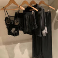 Palace Vintage Embroider Lace Floral Pajamas Set Sexy Sleepwear Satin Cami Top Shorts Pants Pijama Mujer Summer New Lingerie