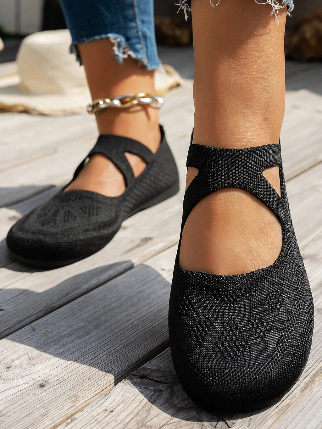 Round-toe small single shoes, fairy-style ballet shoes, comfortable knitted Mary Jane shoes
