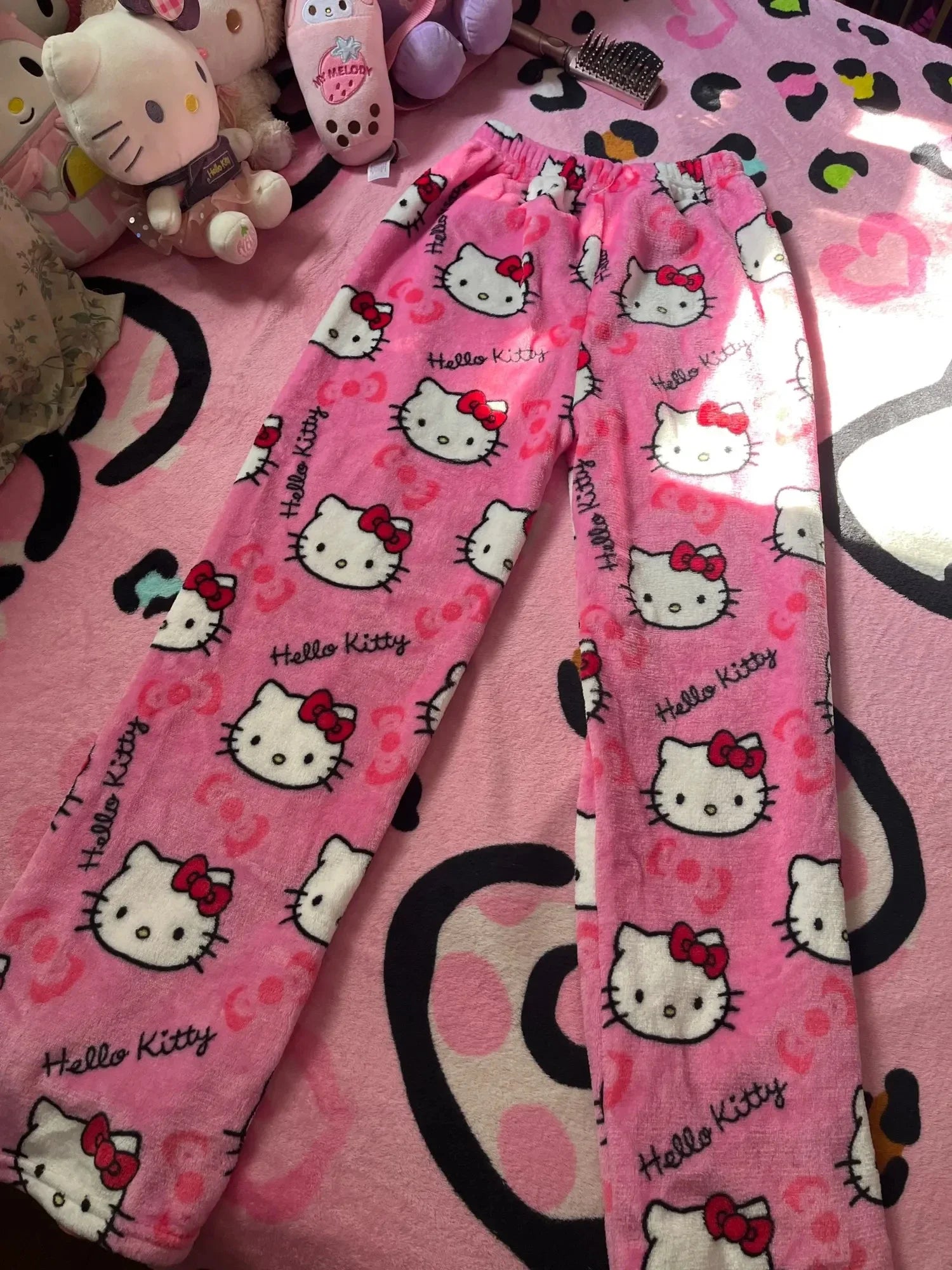 Y2K Hello Kitty pajamas anime women's pajamas cartoon couple walking home pajamas trousers casual homewear