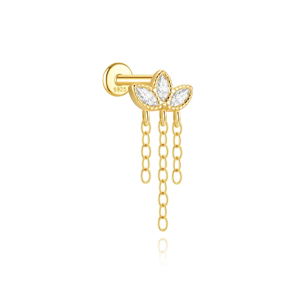 CANNER 1PC 925 Sterling Silver Eight-pointed Star CZ Piercing Earring For Women Ins Tassel Chain Stud Earring Party Fine Jewelry