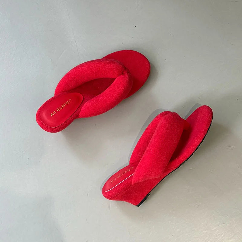 New Footwear Flock Women Wedges Slippers Flip flops Shoes Fashion Round Toe Ladies Wedges Slippers Shoes Female Sandals Slides