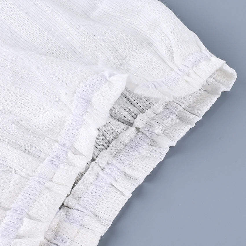 Hiloc Summer Elegant Jacquard Weave Shorts Suits Pajamas Cotton Ruffles White Sleepwear Home Spaghetti Strap Vest Casual Sets