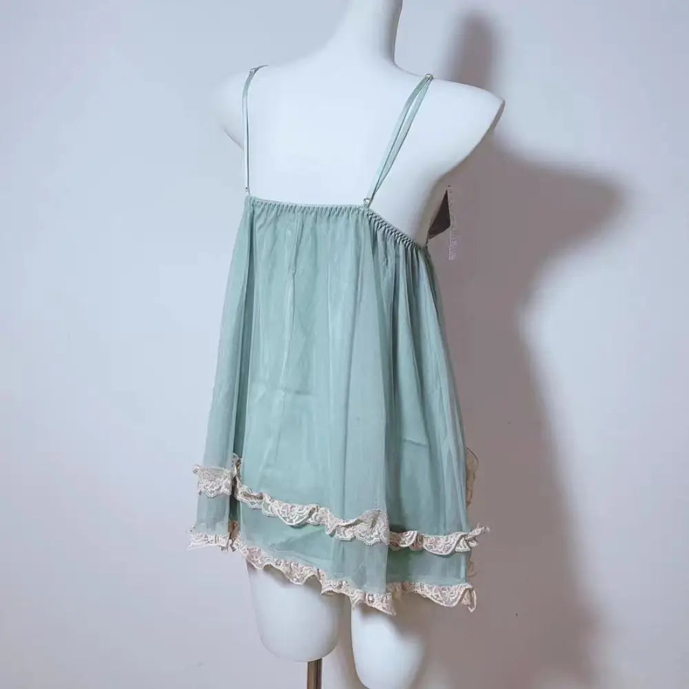 Lace Bowknot Women's Pajama Dress Flower Ruffle Suspender Nightdress Sleeveless Sleepwear Sling Nightgown with Pads Summer