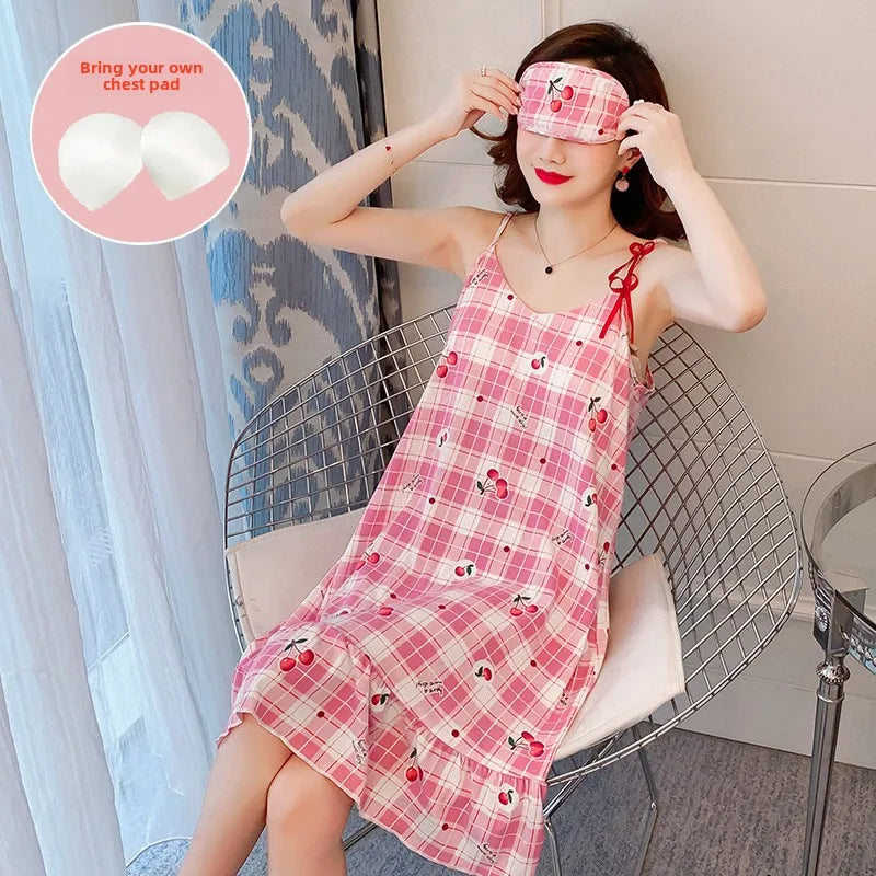 New with Bra Pad, Free Eye Mask, Sling, Loose and Cute Cartoon Animal Pajamas, Nightgown Role-playing Sleepwear Women