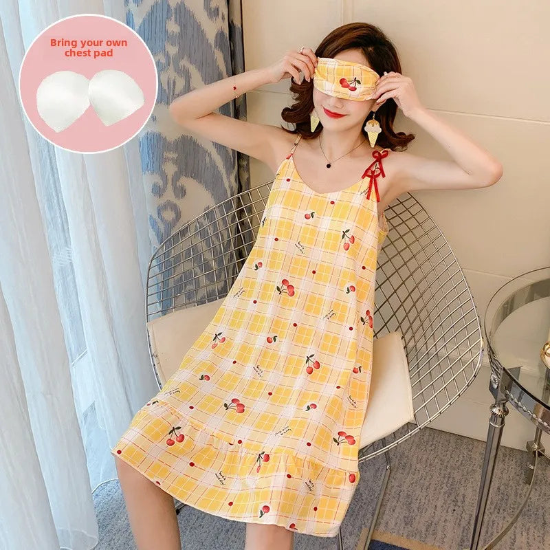 New with Bra Pad, Free Eye Mask, Sling, Loose and Cute Cartoon Animal Pajamas, Nightgown Role-playing Sleepwear Women