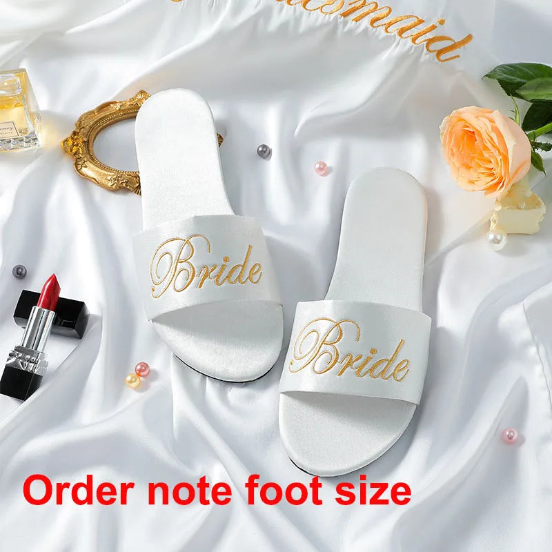 Sliver Embroider Bride Robe Wedding Dress Kimono Gown Short Satin Sleepweawr Bridesmaid Bachelor Party Slipper Loungewear