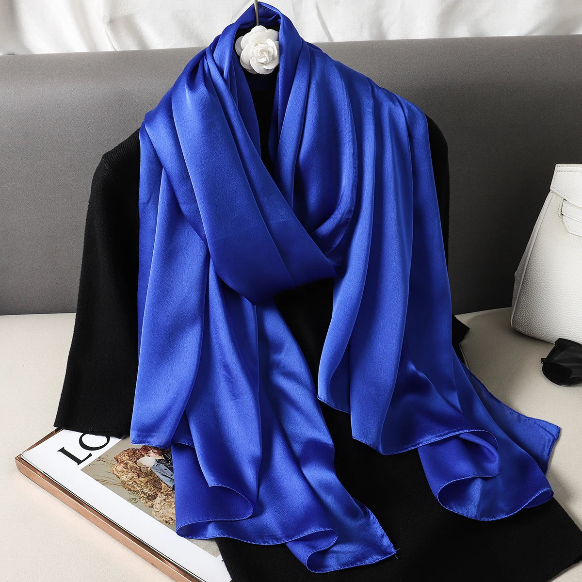 90*180cm Luxury Silk Scarf - Soft Smooth Women's Shawl, Hijab, Beach Wrap, Muffler