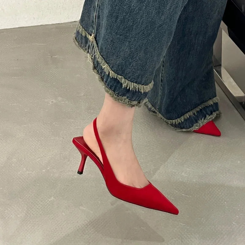 Women's Sexy Red High Heels 2024 New Women's Summer Strappy Sandals Comfortable Pointed Toe Women Sandals Fashion Stiletto Shoes
