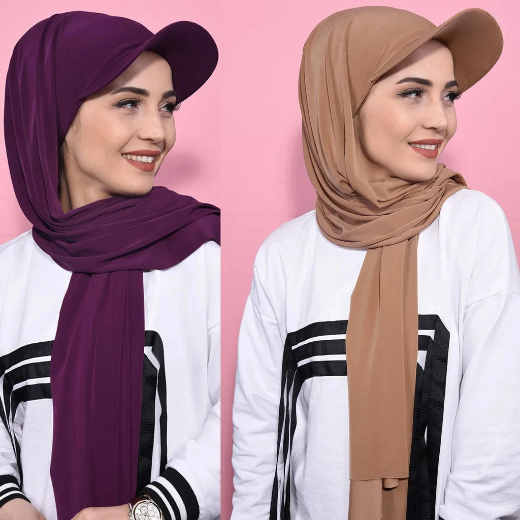 Trendy Musilm Women Jersey Hijab with Base Ball Cap Summer Sports Cap Ready To Wear Instant Jersey Sport HIjabs