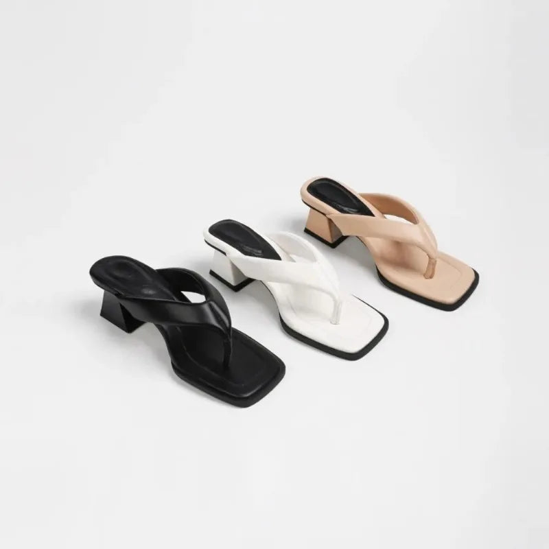 Designer Womens Flip Flops New Fashion Square Head High Heeled Sandals for Woman Summer Comfort Outdoor Slippers Sandalias Mujer
