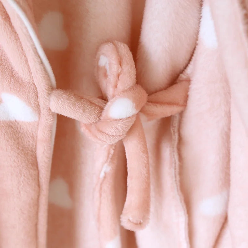 Autumn Winter Female Robe Thicken Flannel Bathrobe Kimono Sleepwear with Pocket Cute Print Sweet Heart Home Dress Lounge Wear