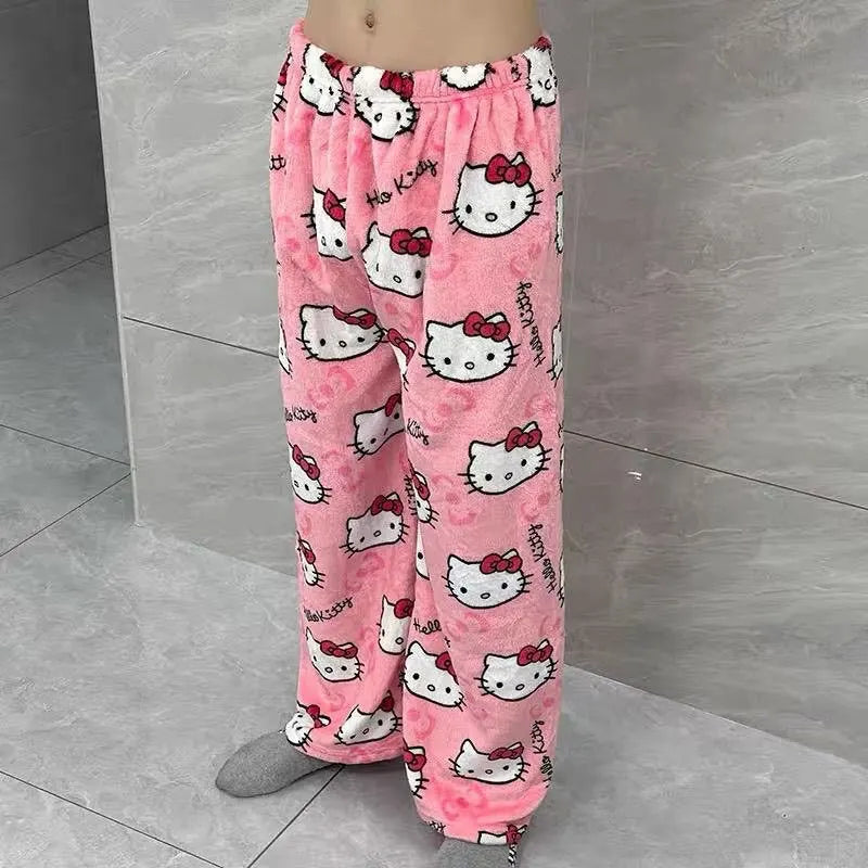 Hello Kitty cartoon cute pajamas autumn and winter men and women loose and elongated couples can be worn outside at home