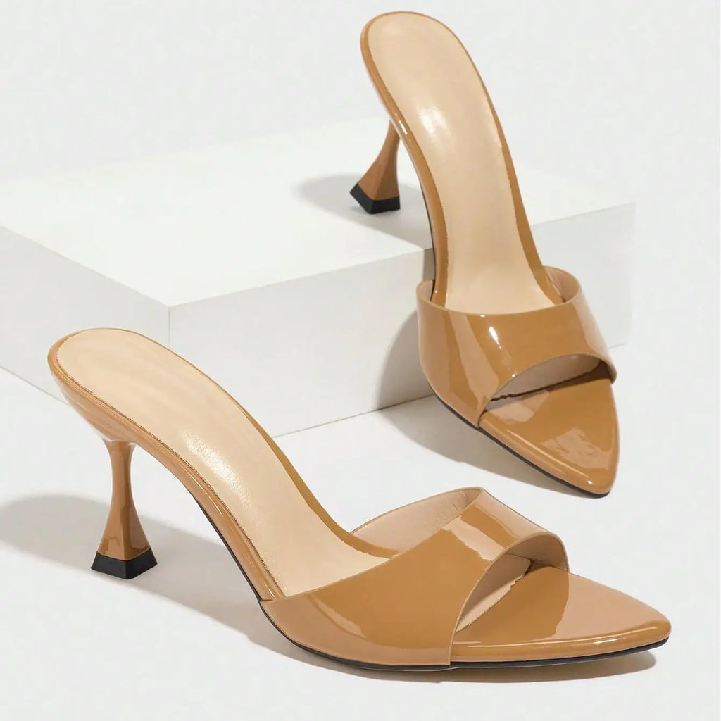 New Ladies Pointed Toe Mirror Surface Sandals High Heels Coffee Brown Strap Thin High Heel slippers Women 2026