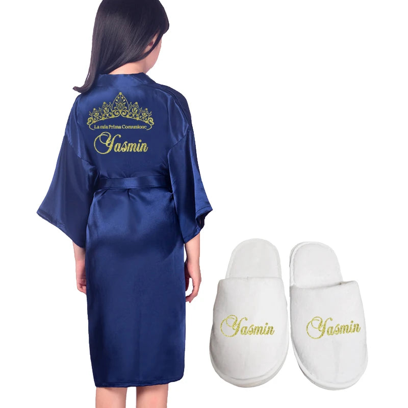 Customized Name Date Flower Girl Robes Set Wedding Bathrobes Pajamas Kids Nightdress Birthday Party Kid Robe