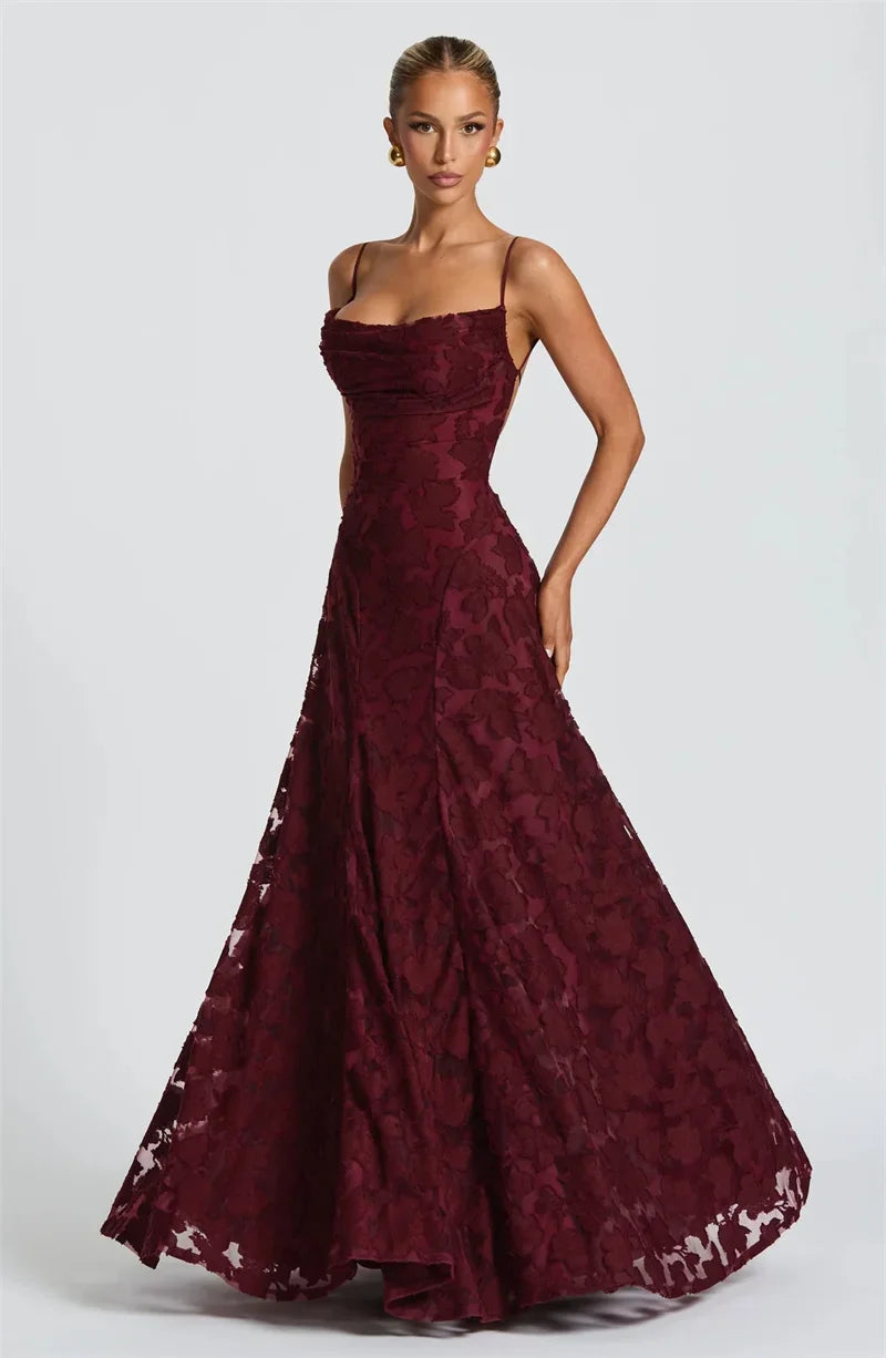 Spaghetti Strap Backless Sexy Maxi Dress Women Gown Fashion Off-shoulder Sleeveless Lace-up Evening Club Party Dress