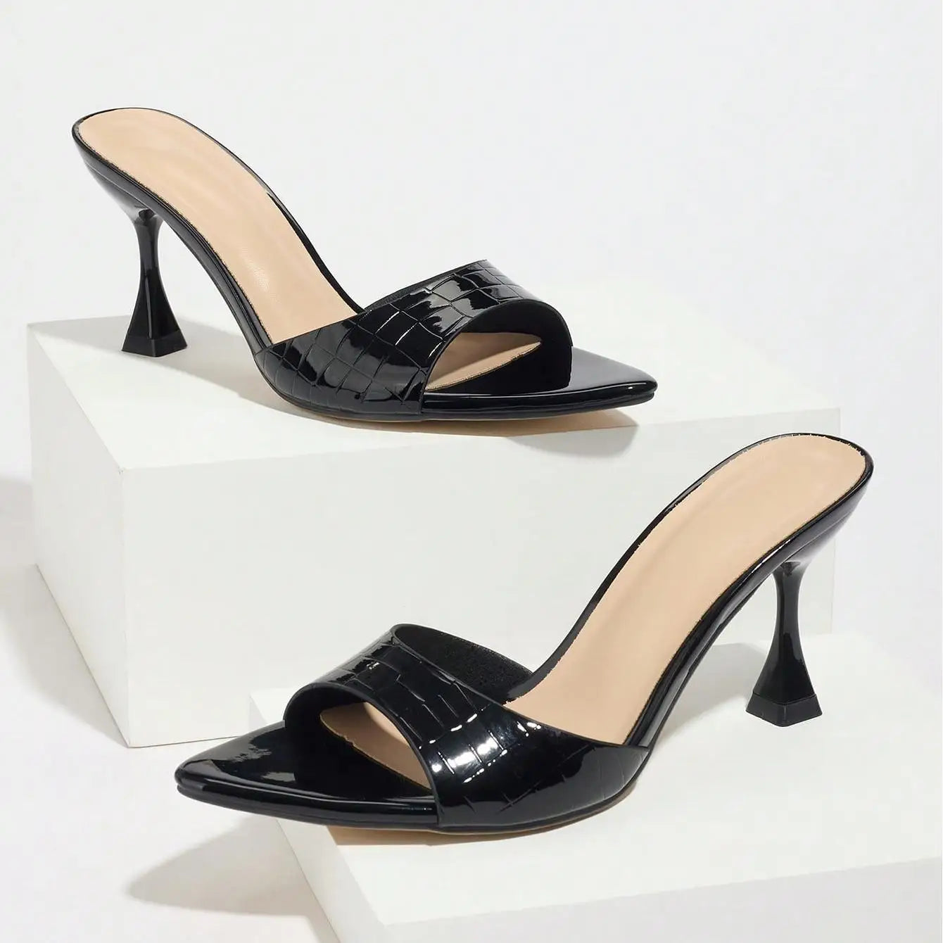 New Ladies Pointed Toe Mirror Surface Sandals High Heels Coffee Brown Strap Thin High Heel slippers Women 2026
