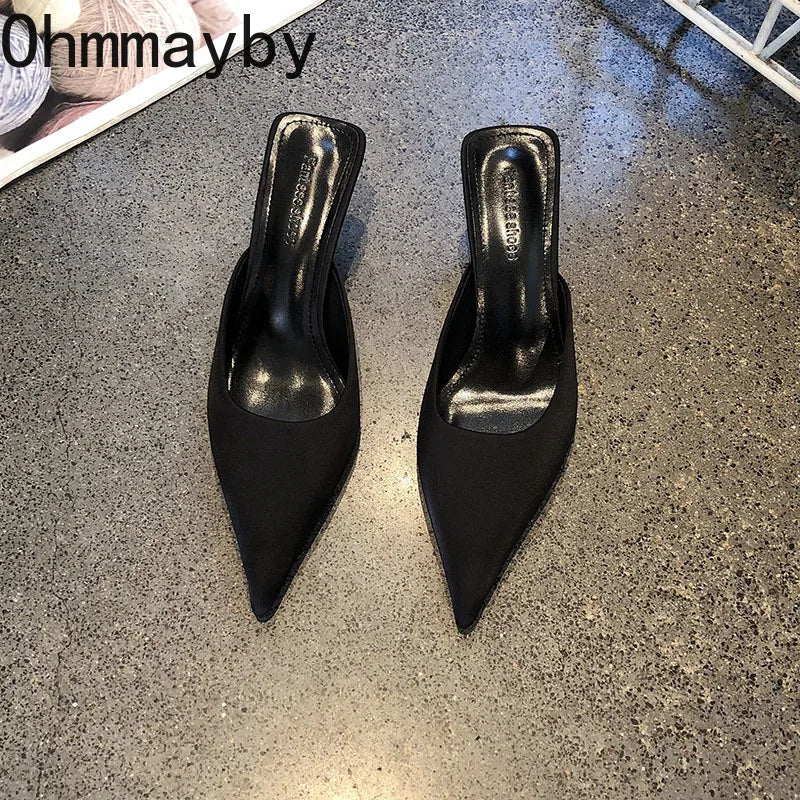 Spring Summer Women Pointed Toe High Heel Slippers Fashion Leopard Print Mules Slide Ladies Evening Party Dress Sandalias