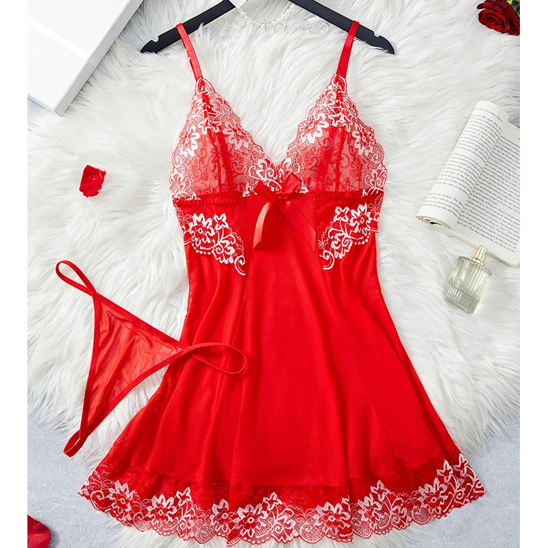 Women Sleepwear Sling Transparent Underwear Nightgown Pajamas Lace Nightdress