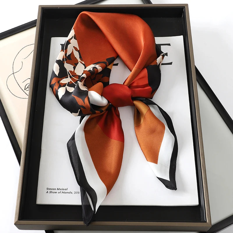 Luxury Women Silk Square Scarf Shawl Fashion Xiaoxiangfeng Print Design Satin Hijab Wraps Neckerchief Female Hair Bands 70*70CM