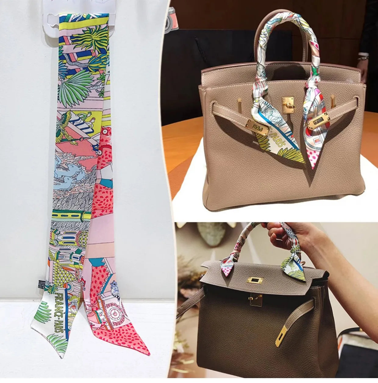 New 2025 simulated silk wrapped bag strap bag handle silk scarf tied bag ribbon decorative small streamer