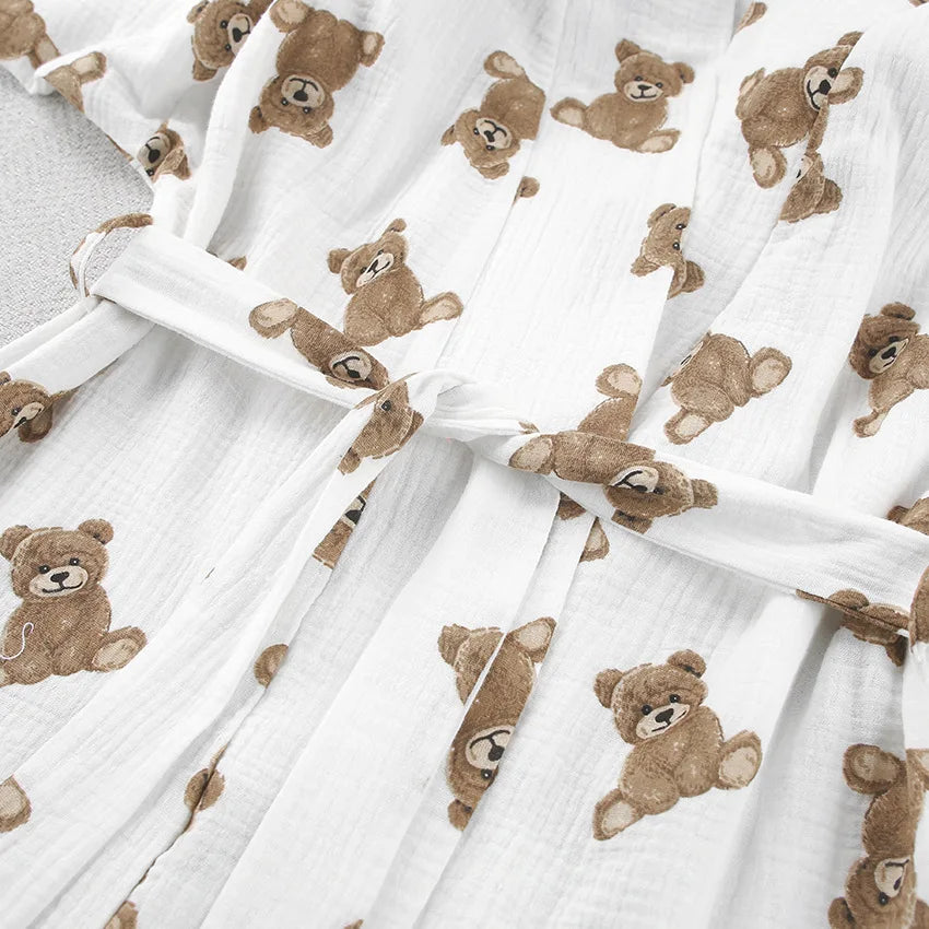 2024 Spring New European and American Pure Cotton Cute Print Warm Long sleeved Shorts and Pajamas Two piece Home Set