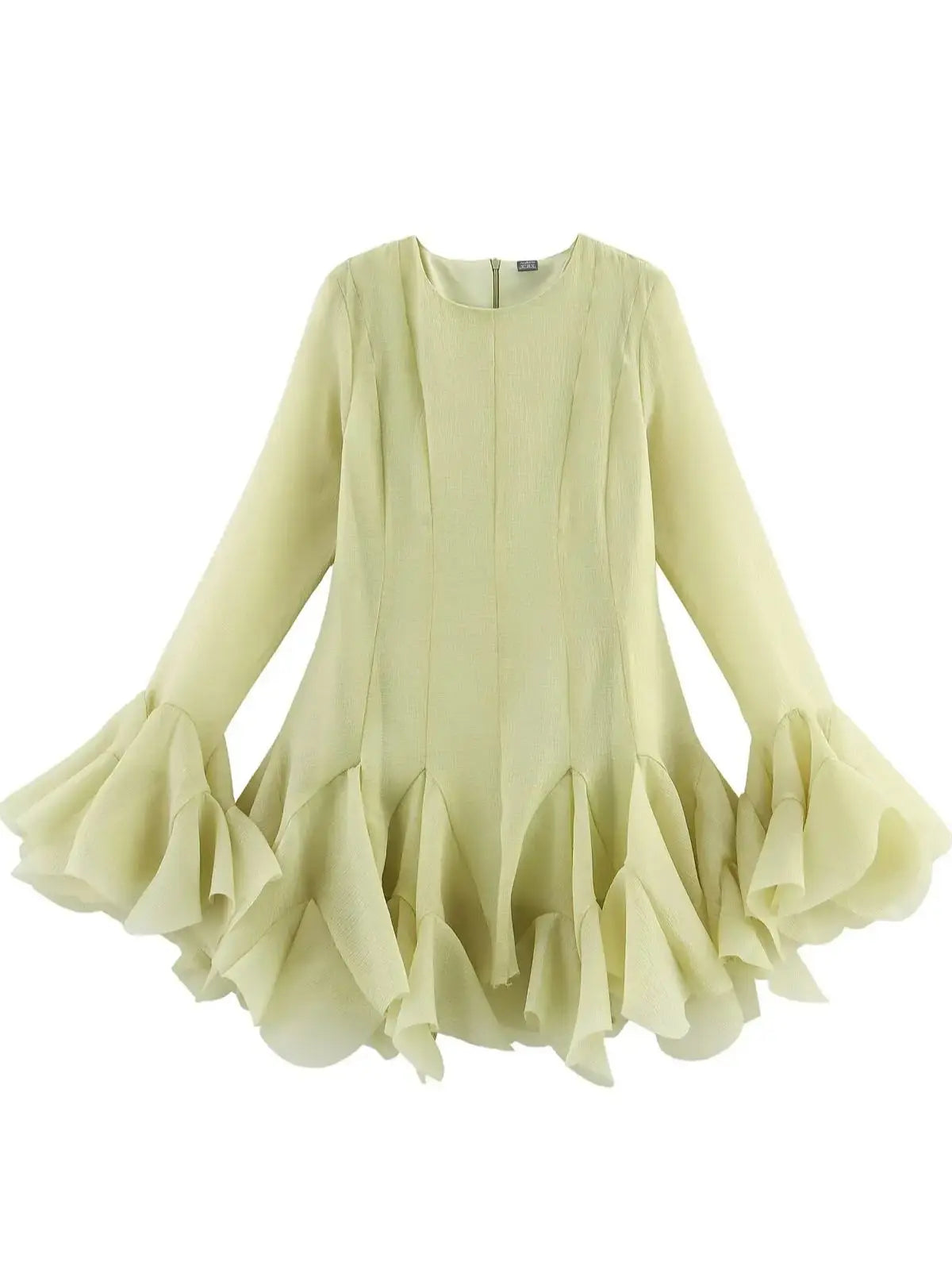 2026 Summer Women's Elegant Multi-Layered Ruffled Hem Mini Dresses Lady Sweet French Style Long Flare Sleeve Slim Fit Puffy Robe
