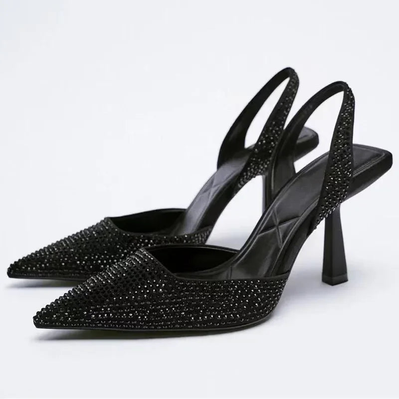 2025 Summer New Brand Women Sandals Fashion Crystal Buckle Slingback High Heels Party Elegant Gold Woman Shoes Sexy Pumps