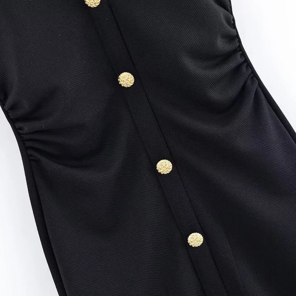 BSAY Dress for Women Fashion Summer New Fold Sleeveless V-neck Single Breasted Midi Dresses French Chic Female Evening Clothing
