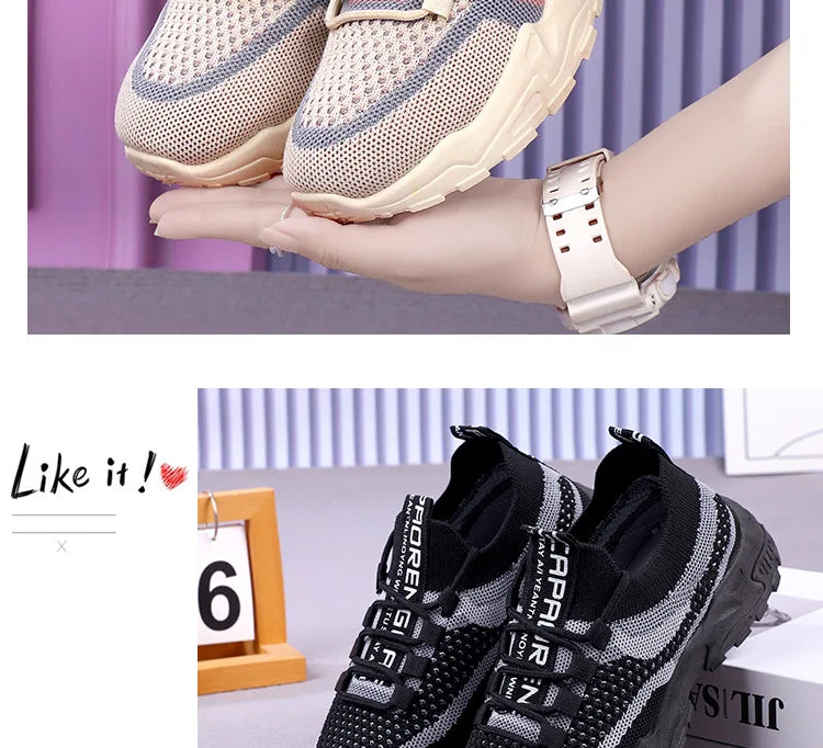 Chunky Sneakers 2025 Women's Casual Shoes Spring And Autumn Air Mesh Breathable Sports Shoes For Women's Soft Sole Running Shoes