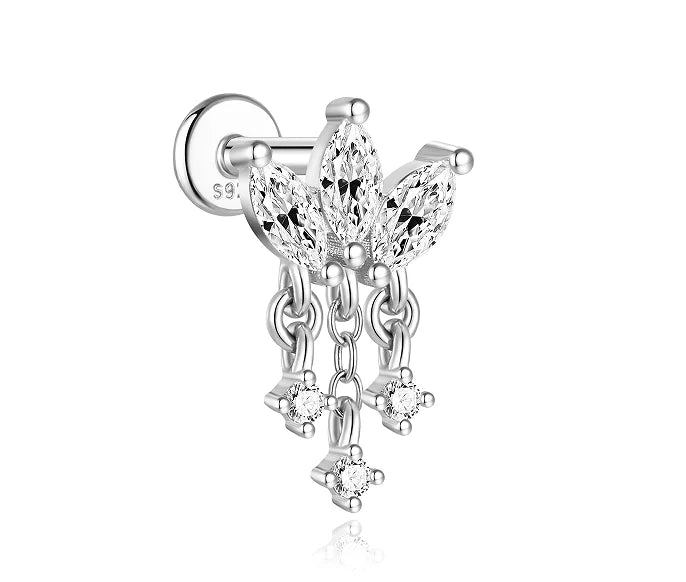 CANNER 1PC 925 Sterling Silver Eight-pointed Star CZ Piercing Earring For Women Ins Tassel Chain Stud Earring Party Fine Jewelry