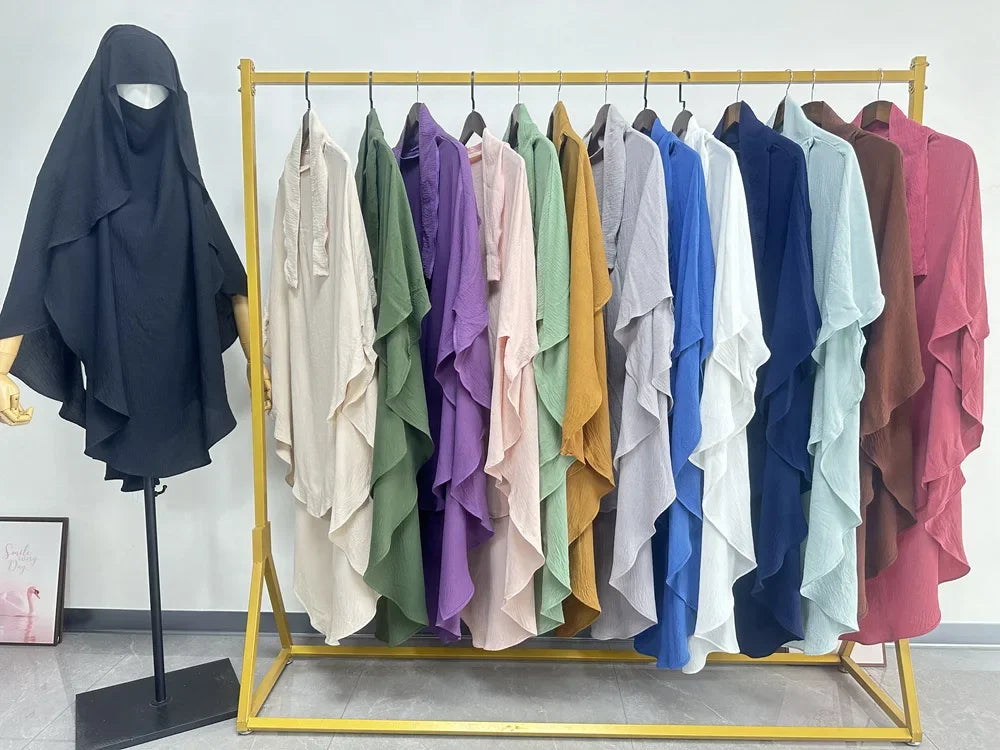 2025 Summer Muslim Women's Hijabs Traditional Soft Plain Scarf Khimar One Layer Stretch Soft Split Traditional Zip Chador