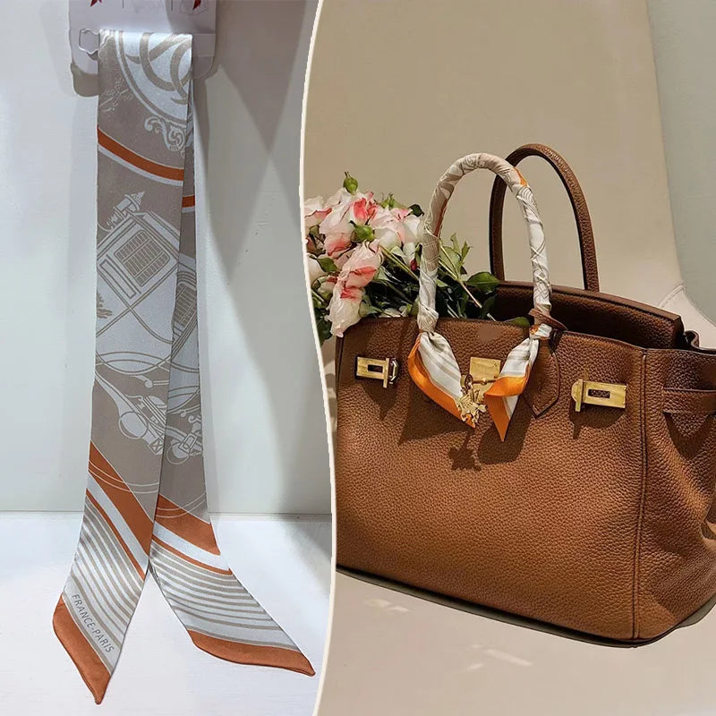 New 2025 simulated silk wrapped bag strap bag handle silk scarf tied bag ribbon decorative small streamer