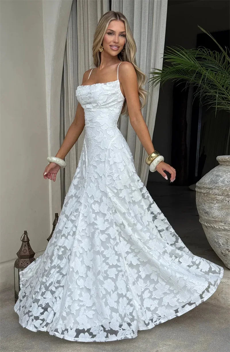 Spaghetti Strap Backless Sexy Maxi Dress Women Gown Fashion Off-shoulder Sleeveless Lace-up Evening Club Party Dress