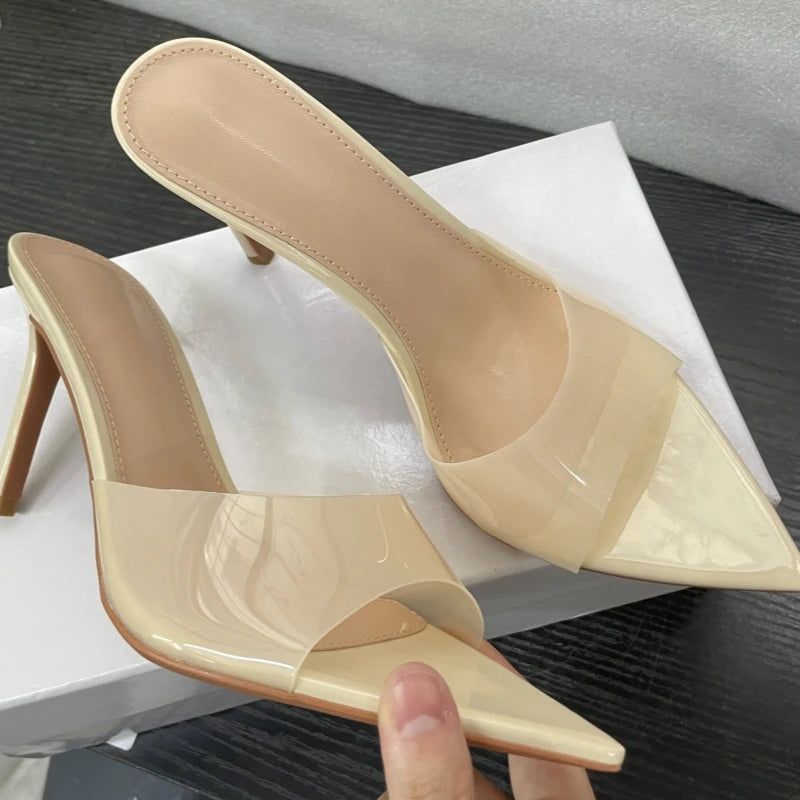 New Summer Women's High-heeled Sandals Transparent High-heeled Slippers Stiletto Pointed Toe Slip-on High-heeled Sandals