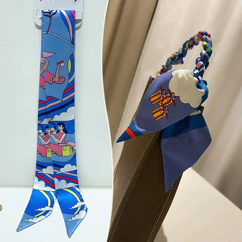 New 2025 simulated silk wrapped bag strap bag handle silk scarf tied bag ribbon decorative small streamer
