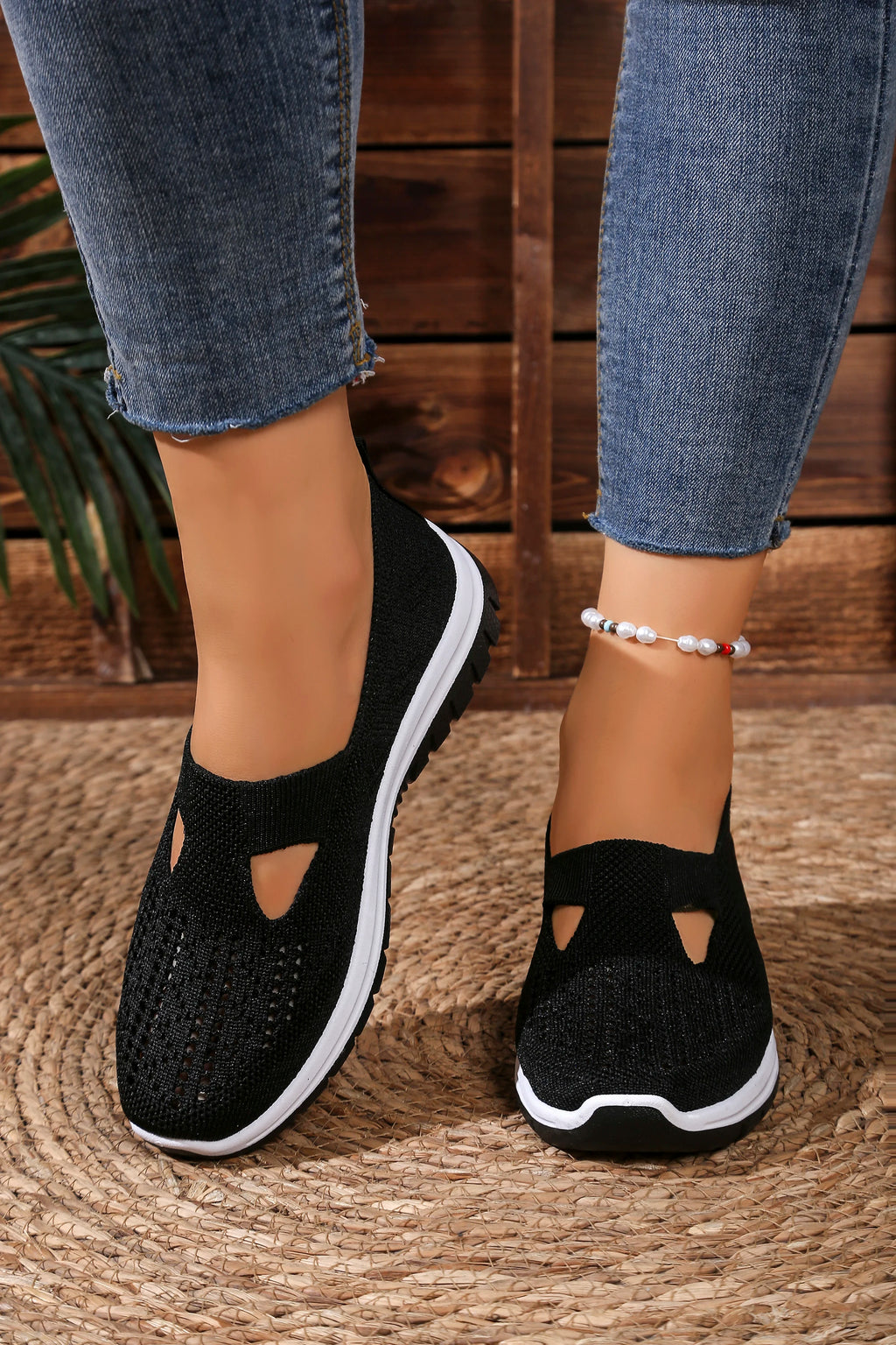 Women's shoes, casual sports shoes, solid color breathable sports soft-soled lightweight walking shoes, low-top knitted casual s