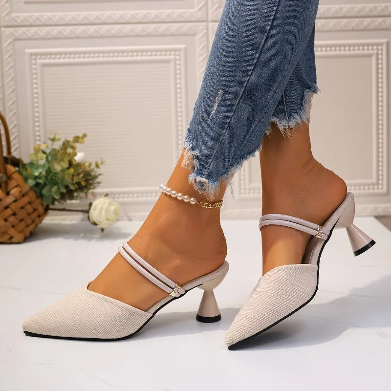 2025 Plus Size Women's Shoes Closed Toe Women's Slippers Elegant Dress Slippers Women Pointed Toe High Heels Modern Sandals