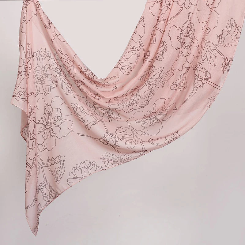 Watercolour Floral Printed Modal Breathable Light Weight Soft Cotton Rayon Viscose Woven Modal Muslim Women Shawl Hijab Scarf