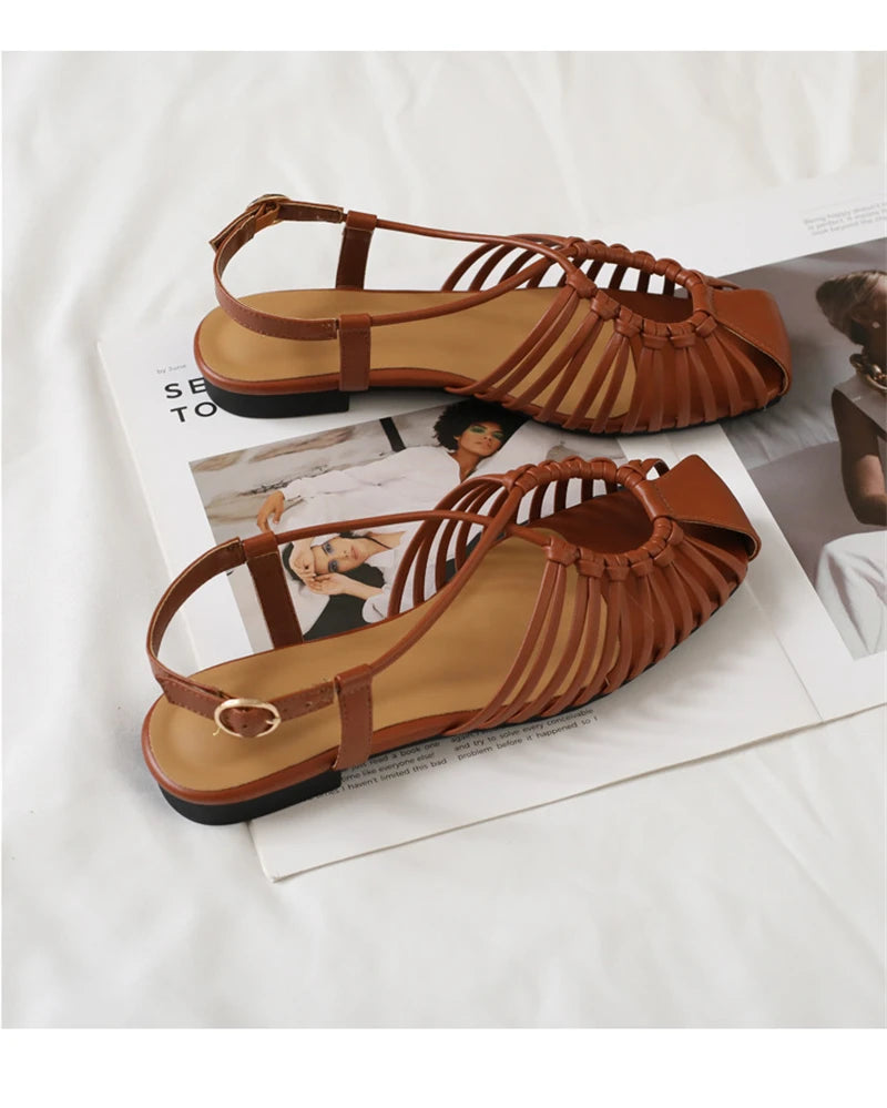 ZAROY Women Flat Sandals Summer Narrow Band Roman Shoes Casual Plus Size Brand Designer Banquet Beach Gladiator Sandalias Zapato