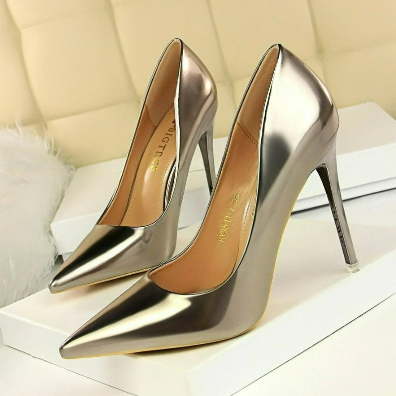 Women's Pumps Patent Leather High Heels Fashion Women Wedding Shoes Silver Gold Sparkly Shoes Stiletto 7.5cm 10.5cm Women Shoes