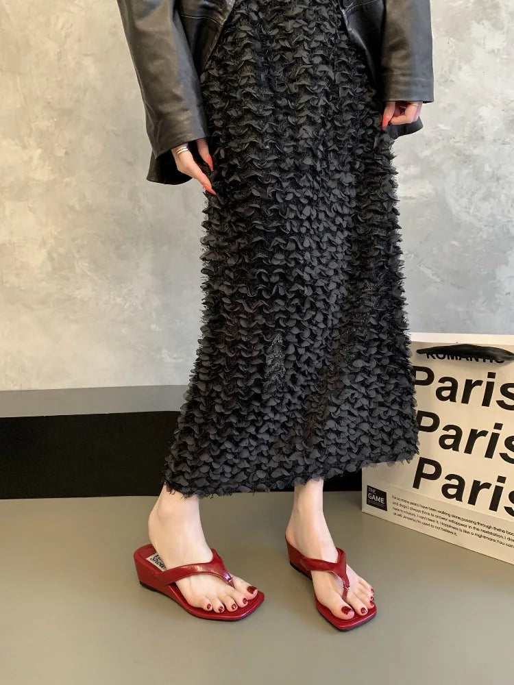 Designer Polka Dot Women Slippers Concise Wedges Heel Dress Flip Flop Shoes Summer Outdoor Clip Toe Beach Vacation Slides Shoes