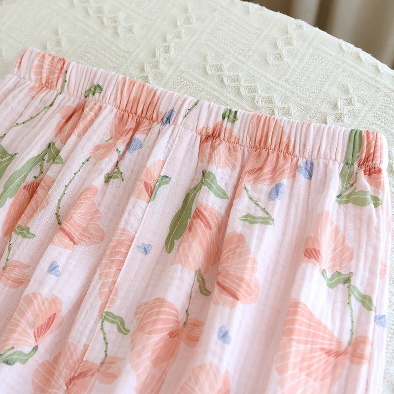 2026 New Summer Women's Pajama Set 100% Cotton Suspenders+Shorts with Chest Pads Two Piece Set of Ladies Flower Home Furnishings