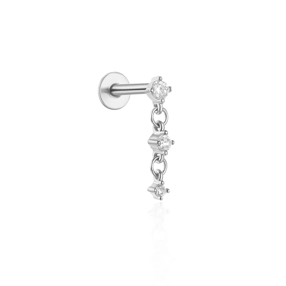 CANNER 1PC 925 Sterling Silver Eight-pointed Star CZ Piercing Earring For Women Ins Tassel Chain Stud Earring Party Fine Jewelry