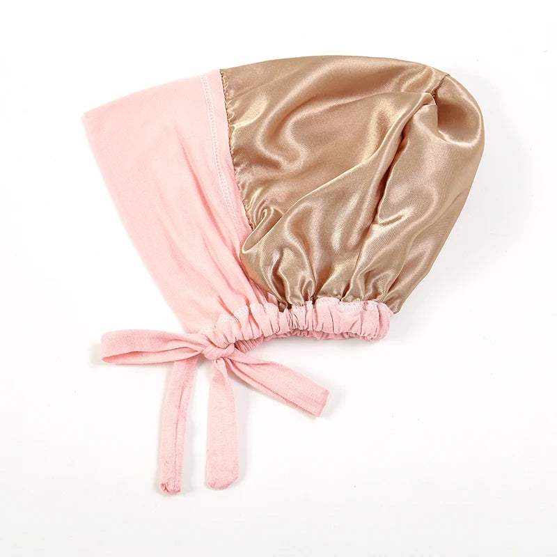 Double Layer Modal Satin Hijab Cap Islam Undercap with Tie Bonnet Instant Hijabs for Women Turkish Scarves Muslim Turban Bandana
