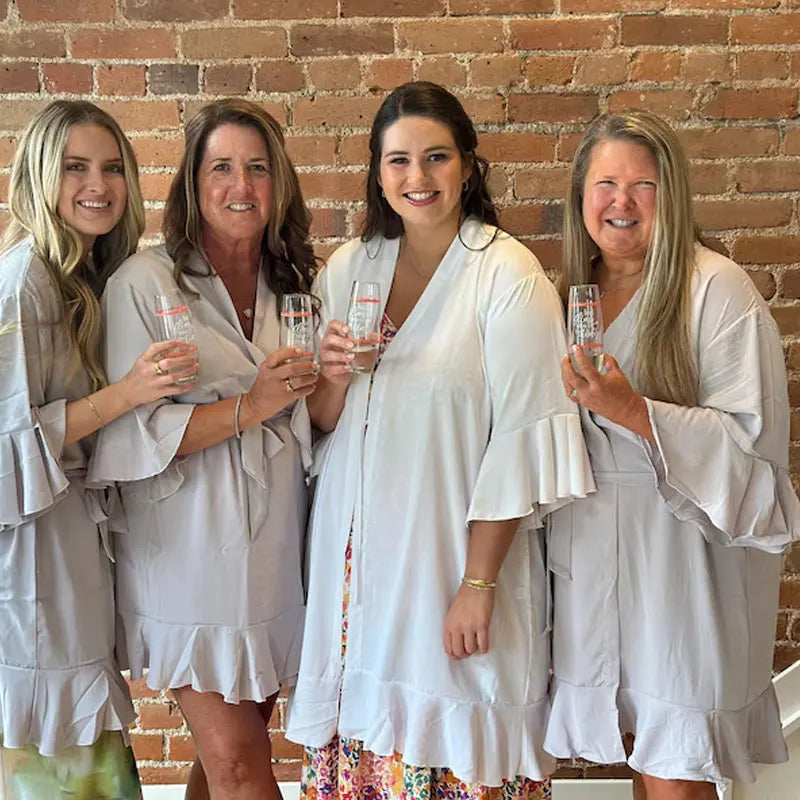 Personalized Bride Bridesmaid Robes Chiffon Ruffle Trim Kimono Birth Flower Ruffle Robe Set Bridal Shower Proposal Dressing Gown