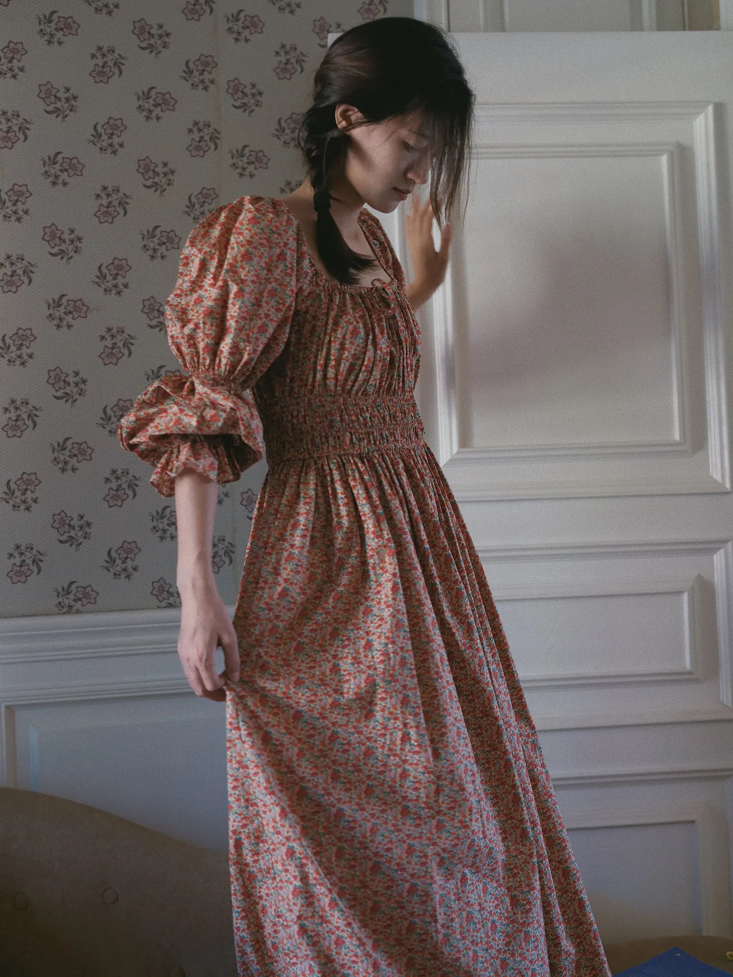 100% Pure Cotton Nightgown Women 2026 New Arrival Spring Summer Vintage Retro Floral Printing Lengthened Nightdress Loungewear